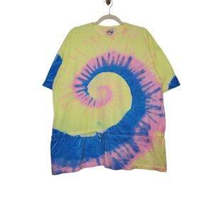 Vintage 80s Tie Dye Beach Cover Tie Waist Art nature Neon Coastal One Size